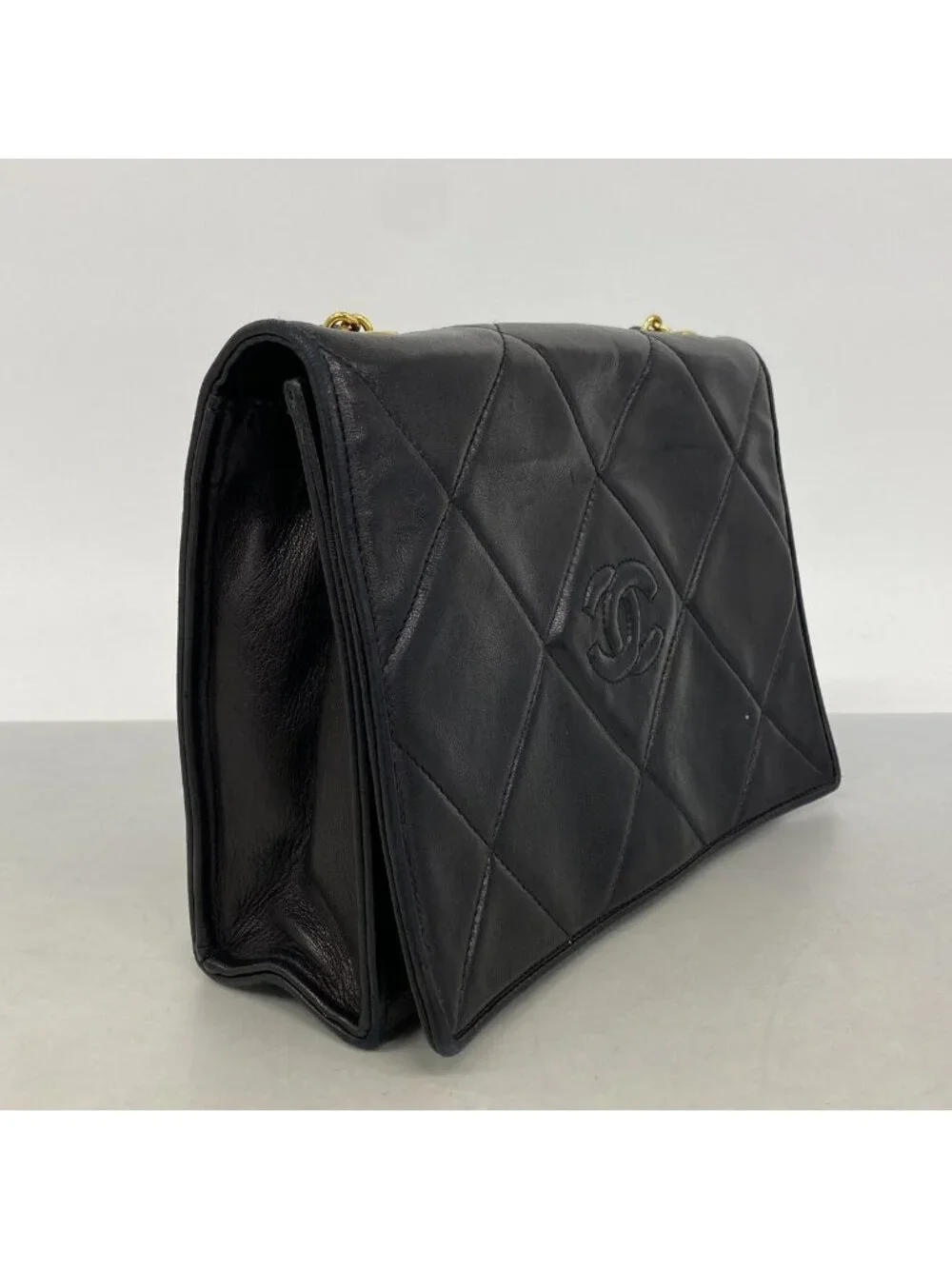 Chanel Shoulder Bag Lambskin Black Gold